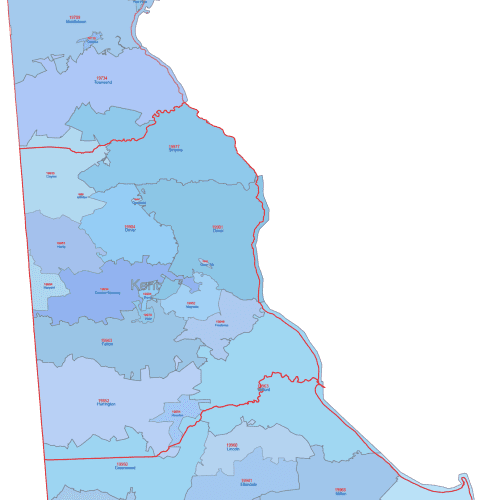 DE ZIP Code Map With Cities Counties