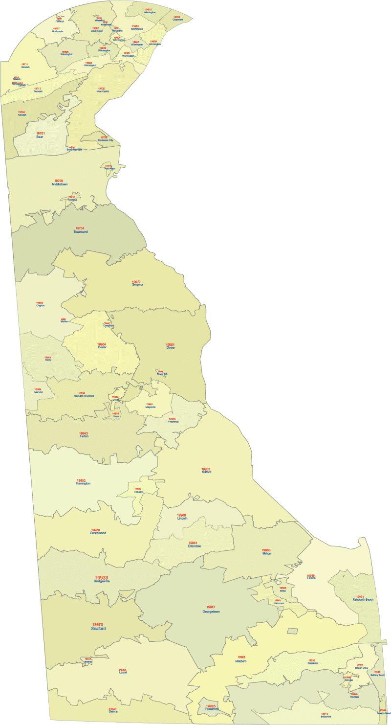 Delaware ZIP Code Map With Cities