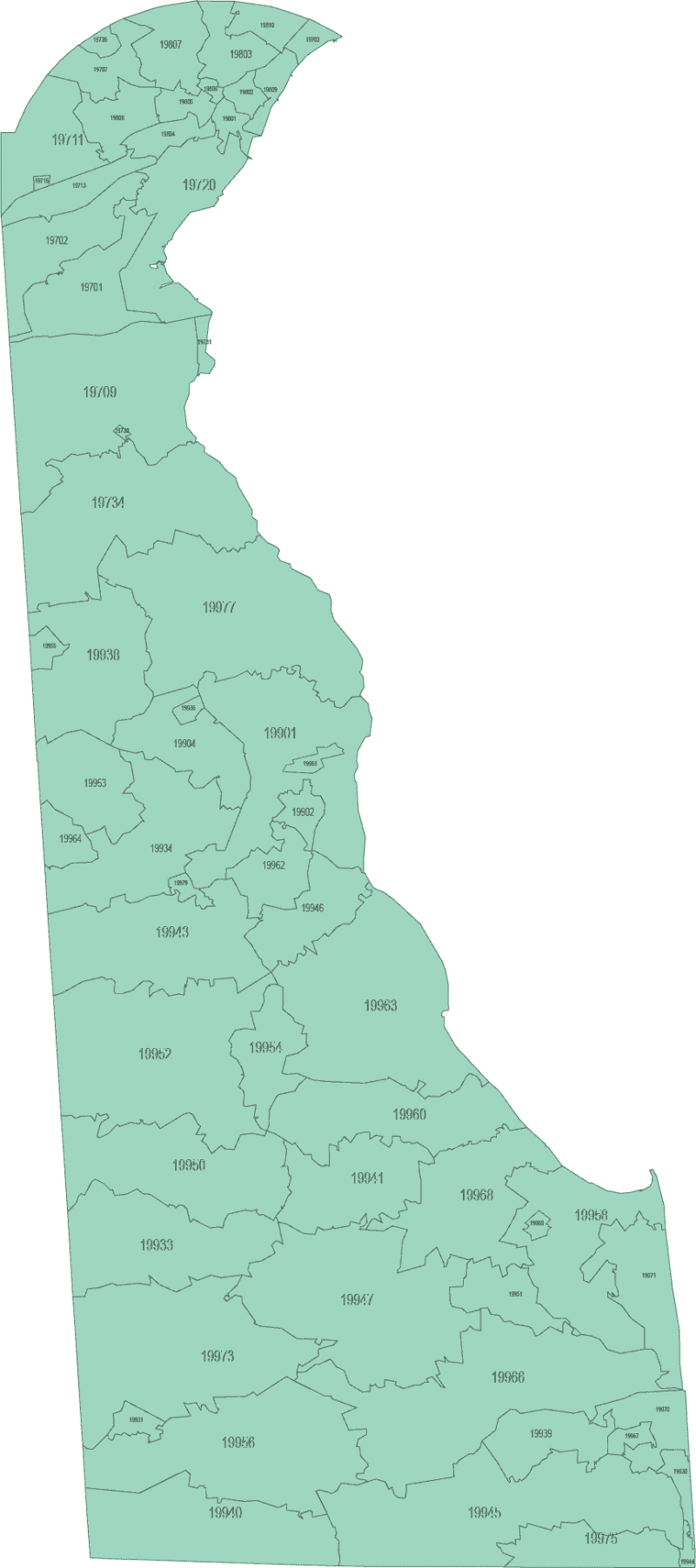 Delaware ZIP Code Map Basic