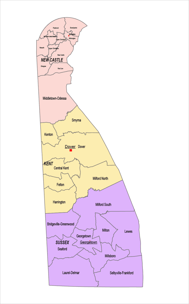 Delaware county and communities map