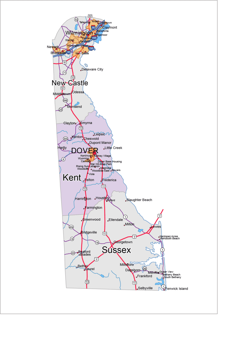 Delaware Road and City Map