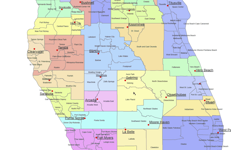 Florida County and Communities Map