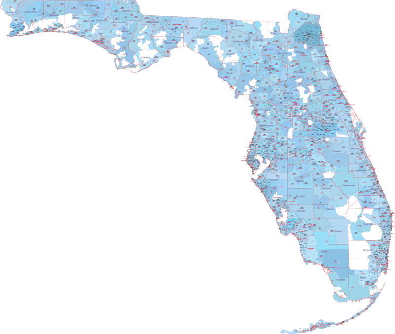 FL ZIP Code Map With Cities Counties