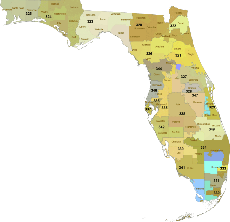 Florida 3-Digit ZIP Code Map with Counties — Vector Map