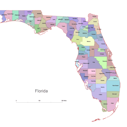 Florida colored county map
