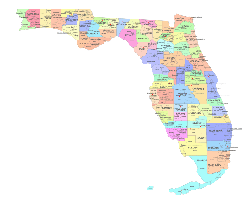 Florida County and Communities Map