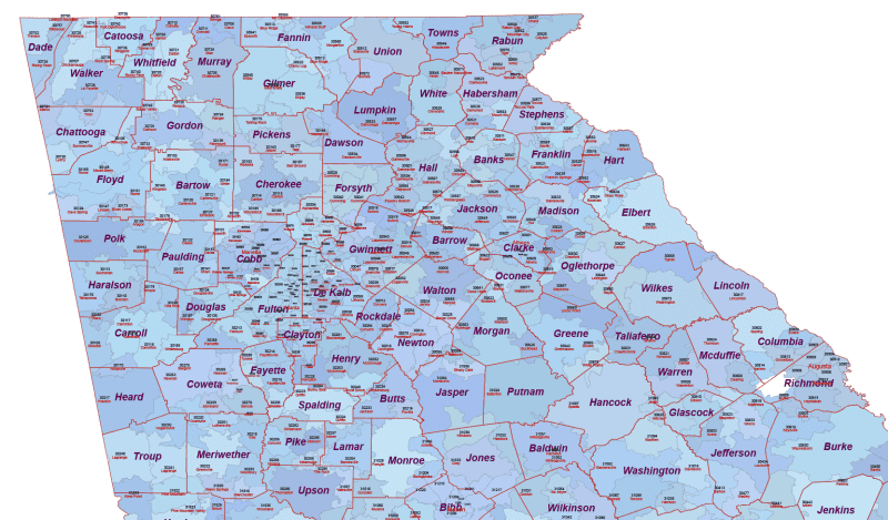 Georgia ZIP Code Map With Cities Counties