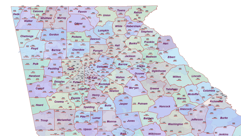 Georgia ZIP Code Map With Cities Counties