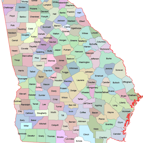 Georgia Colored County Map