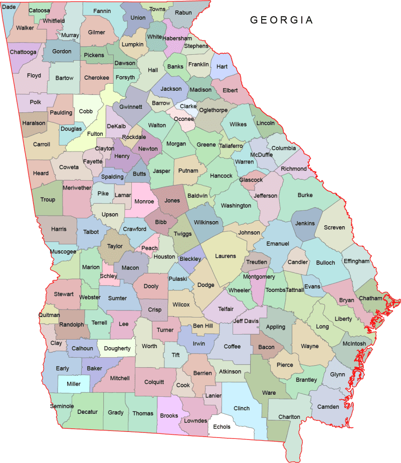 Georgia Colored County Map