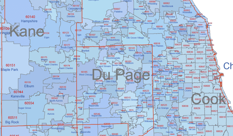 IL ZIP Code Map With Cities Counties