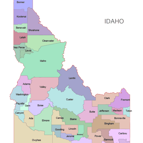 Idaho Colored County Map