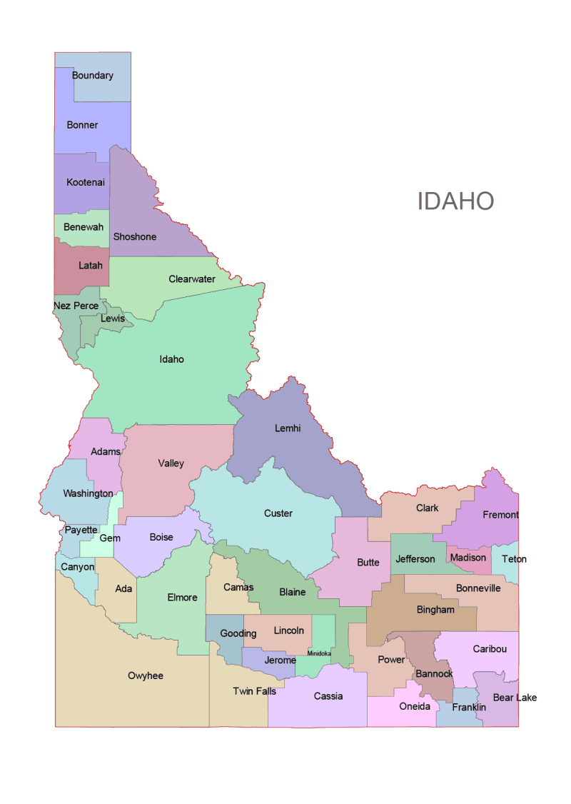 Idaho Colored County Map