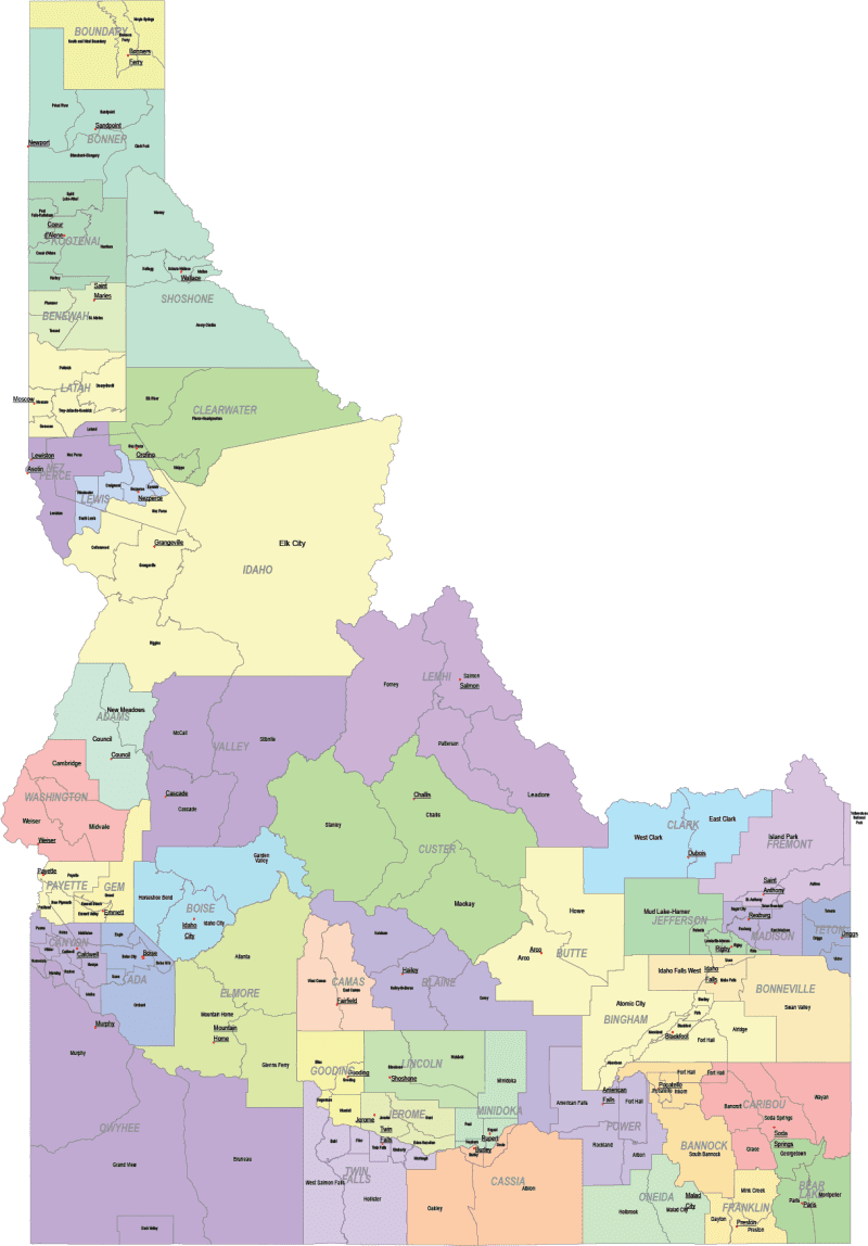 Idaho County and Communities Map