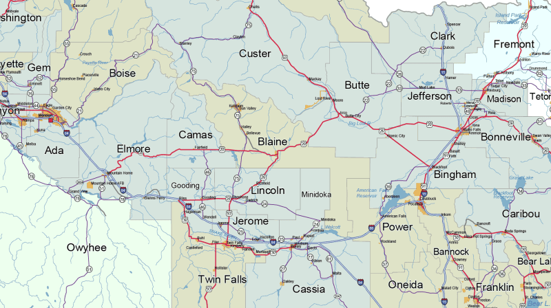Idaho Road and City Map