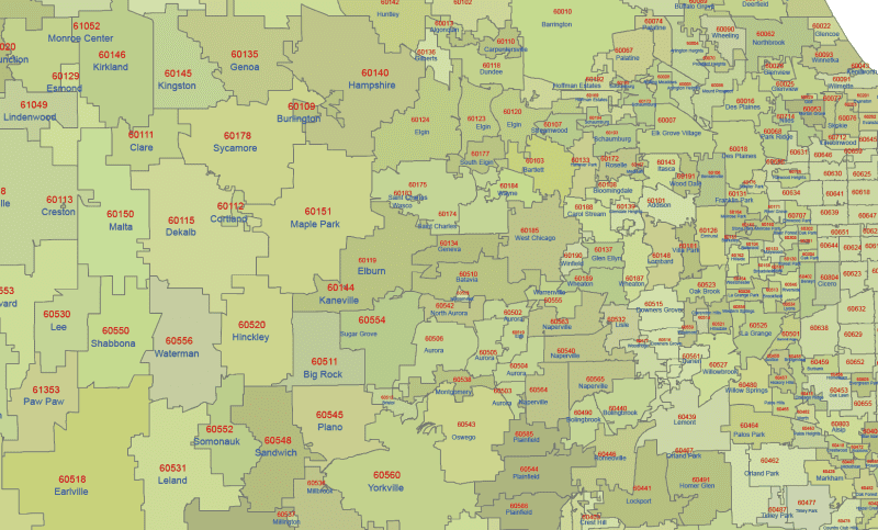 Illinois ZIP Code Map With Cities
