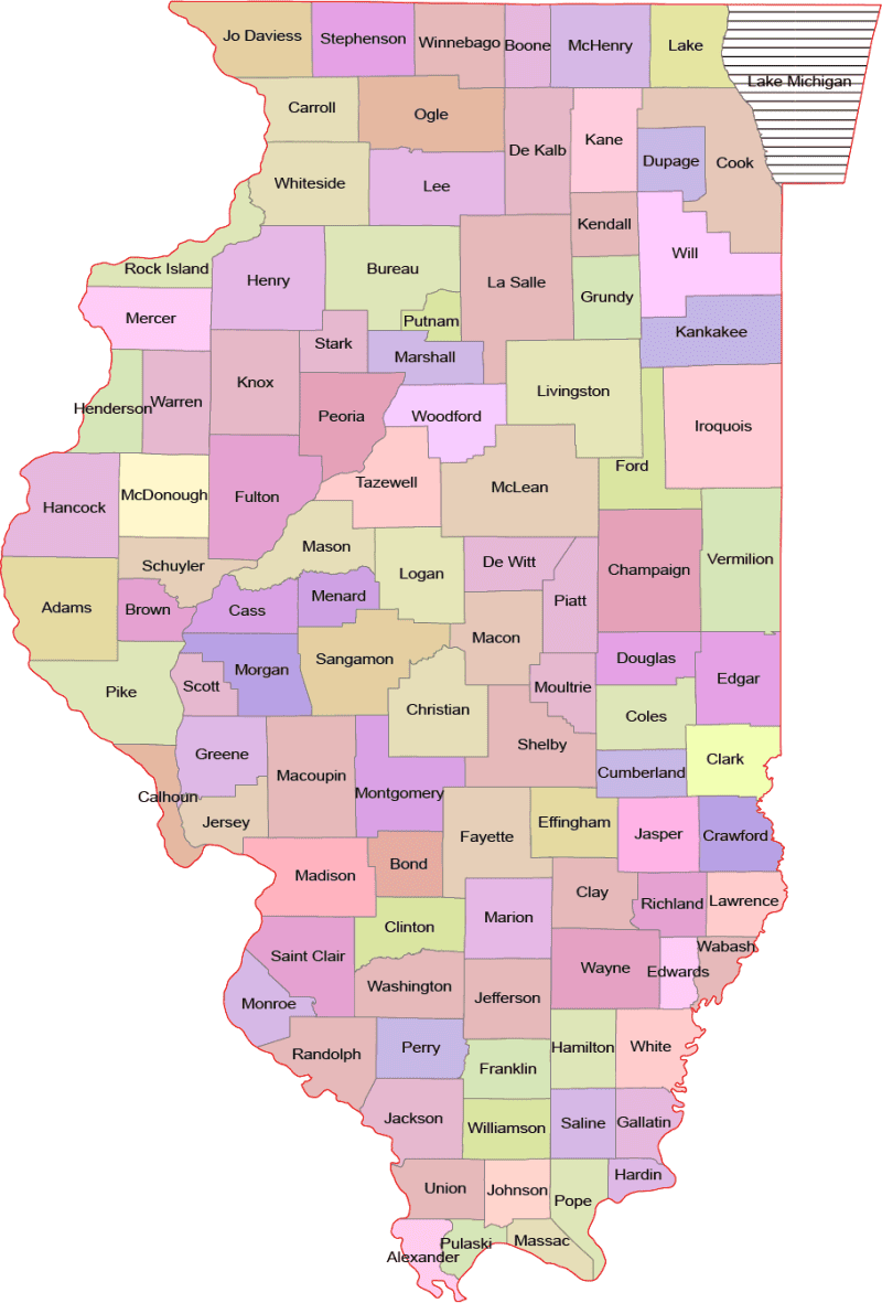 Illinois Colored County Map