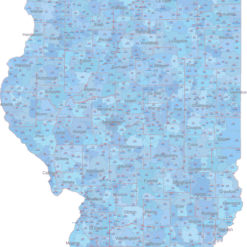 IL ZIP Code Map With Cities Counties