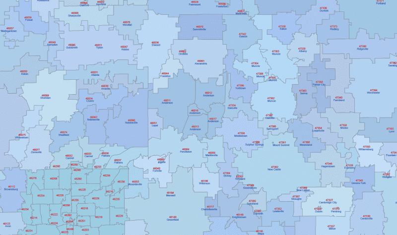 Indiana ZIP Code Map With Cities