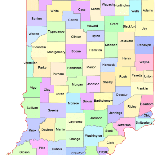 Indiana Colored County Map