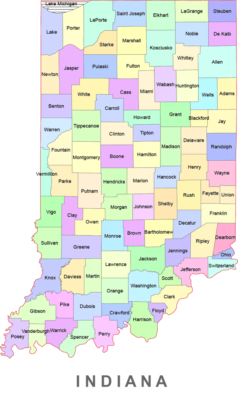Indiana Colored County Map