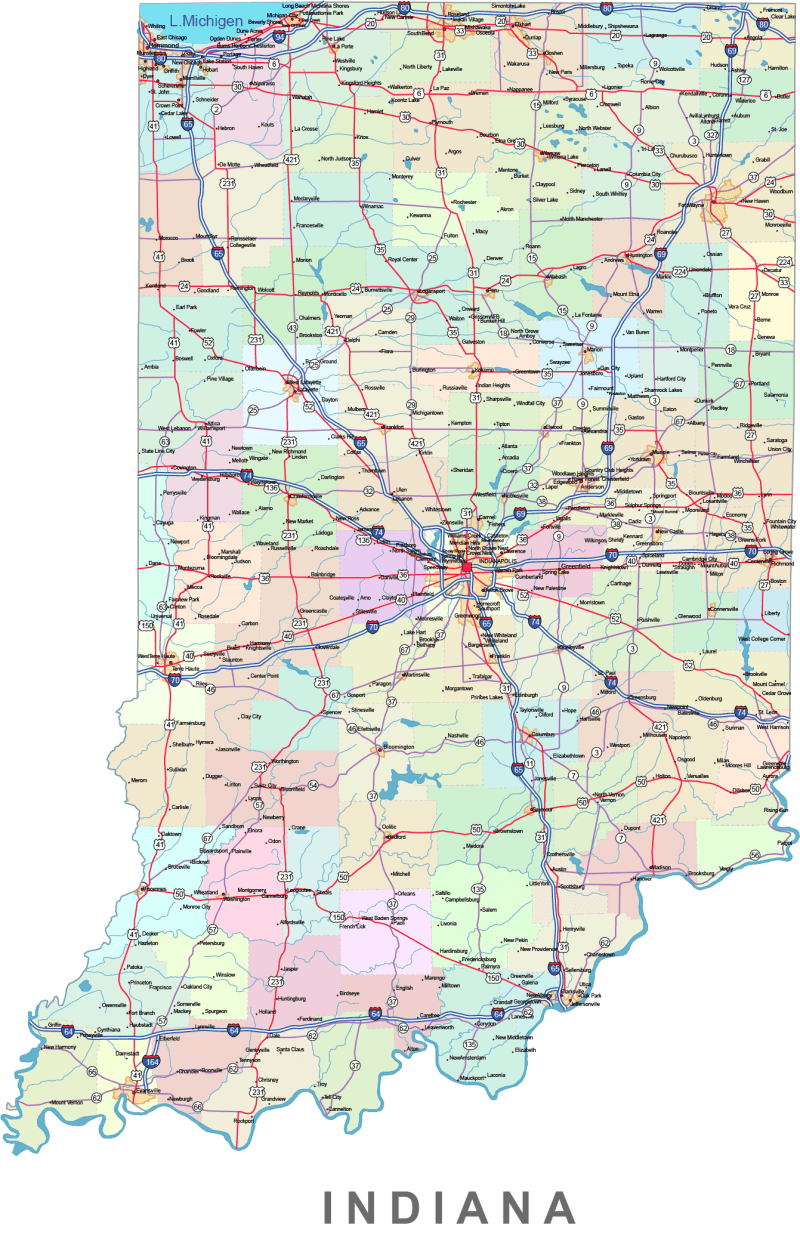 Indiana Road and City Map
