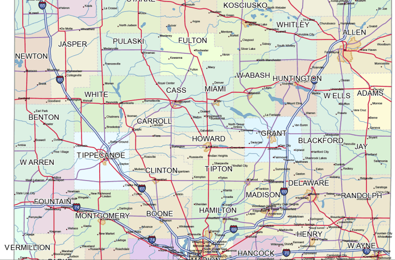 Indiana Road and City Map