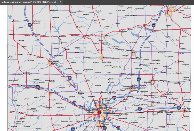 Indiana Road and City Map