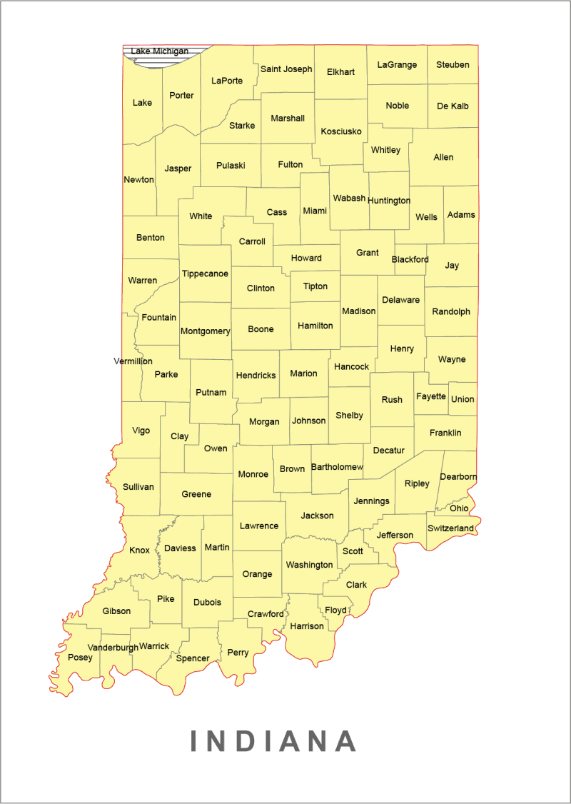 Indiana Vector County Map