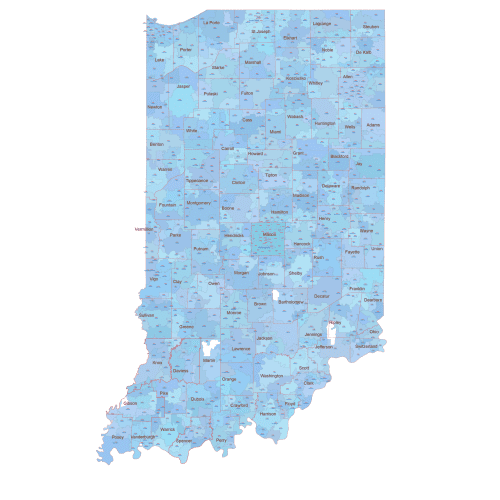 IN ZIP Code Map With Cities Counties