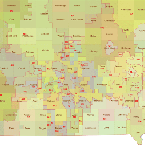 Iowa 3-Digit ZIP Code Map with Counties