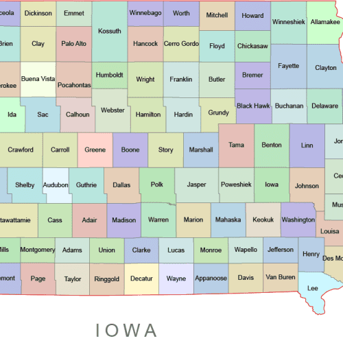 Iowa Colored County Map