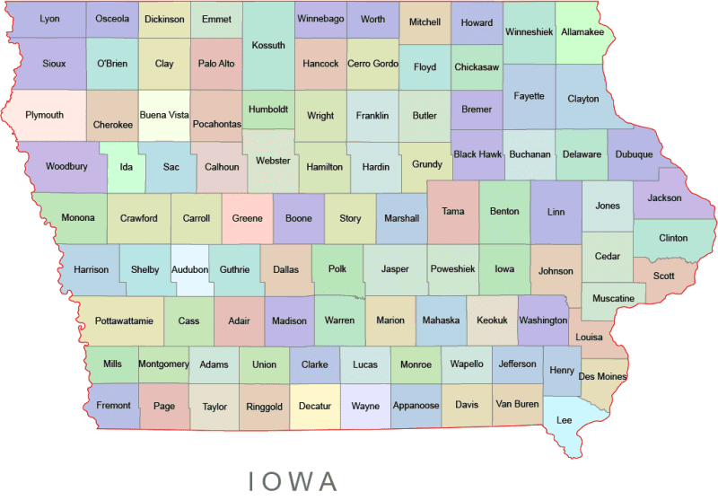 Iowa Colored County Map