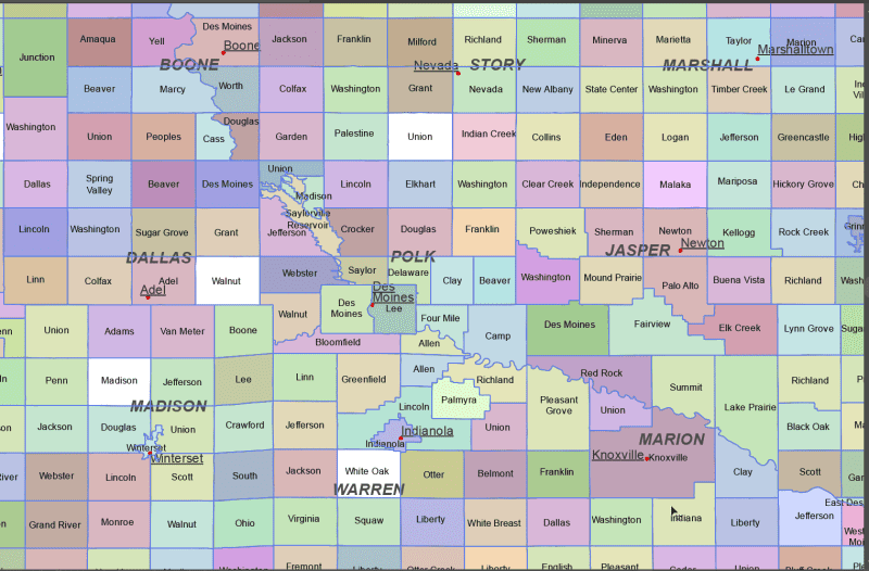 Iowa County and Communities Map