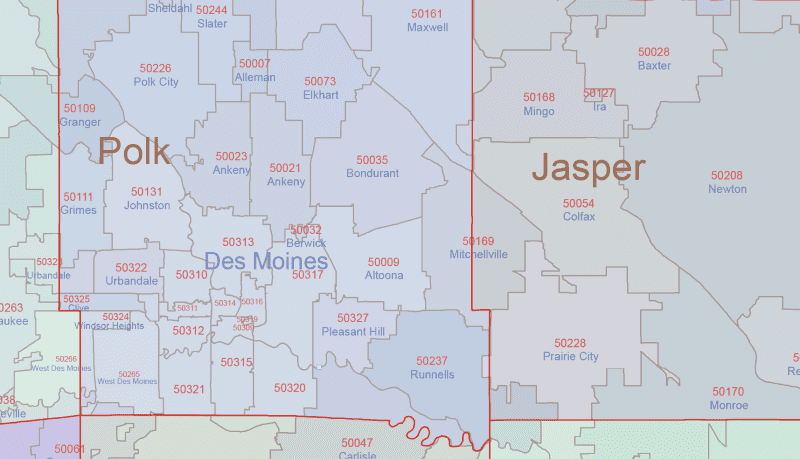 IA ZIP Code Map With Cities Counties