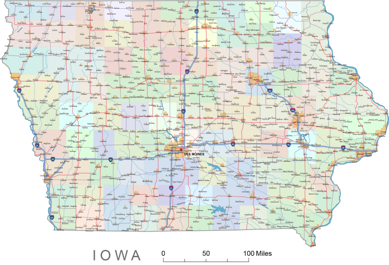 Iowa Road and City Map