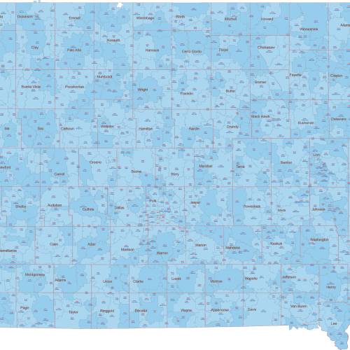 IA ZIP Code Map With Cities Counties