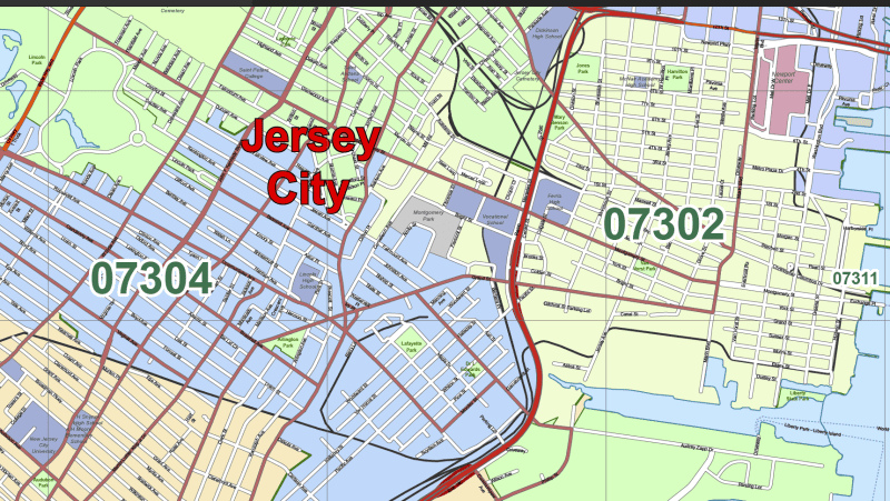 Jersey City Vector Map New Jersey