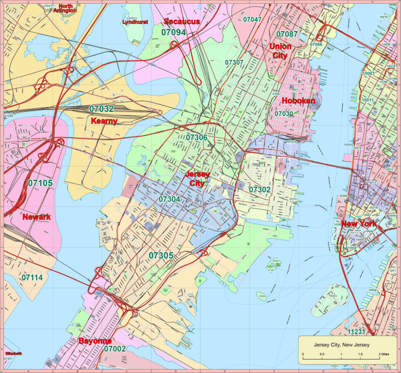 Jersey City Vector Map New Jersey