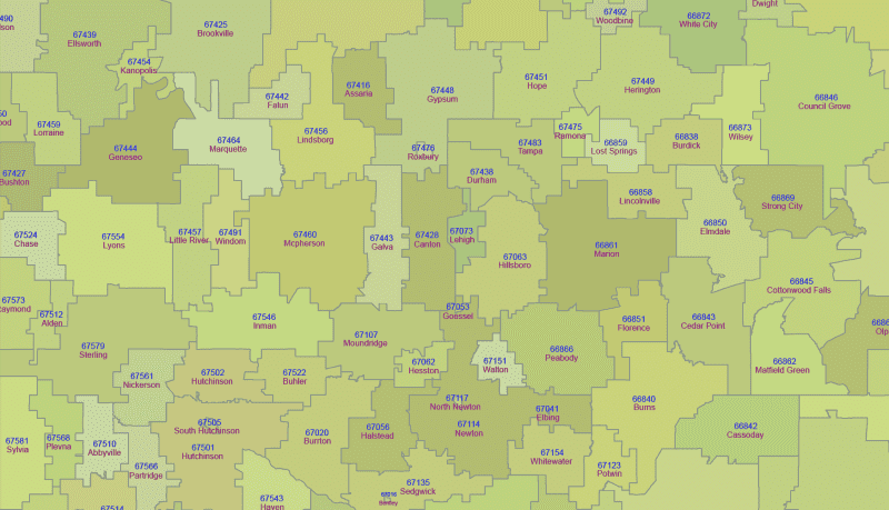Kansas ZIP Code Map With Cities