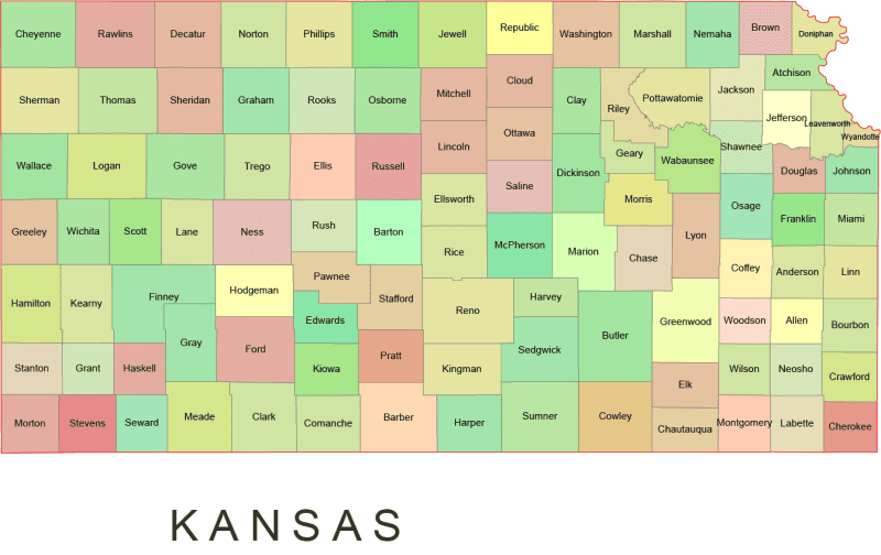 Kansas Colored County Map