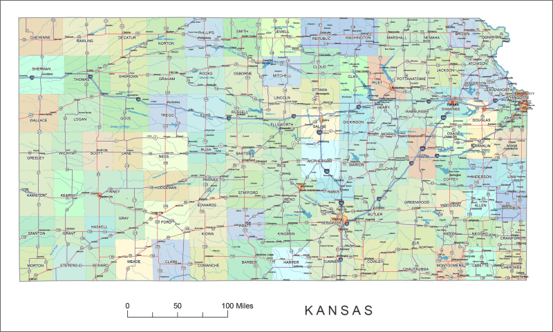Kansas Road and City Map