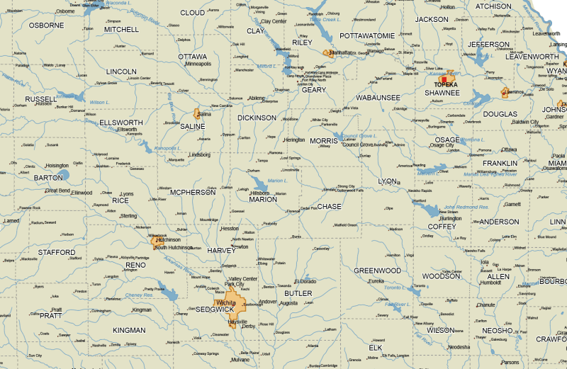 Kansas Road and City Map