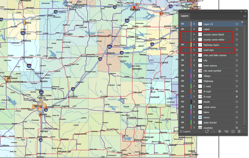 Kansas Road and City Map