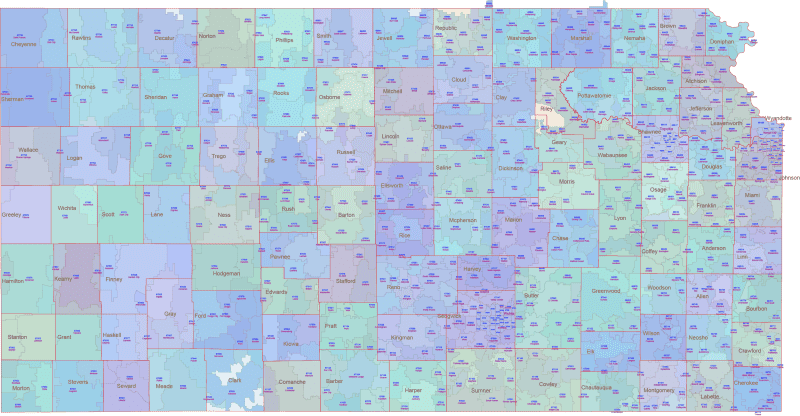 KS ZIP Code Map With Cities Counties