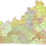 Kentucky 3-Digit ZIP Code Map with Counties