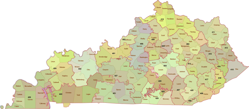 Kentucky 3-Digit ZIP Code Map with Counties