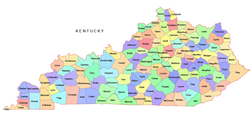 Kentucky Colored County Map