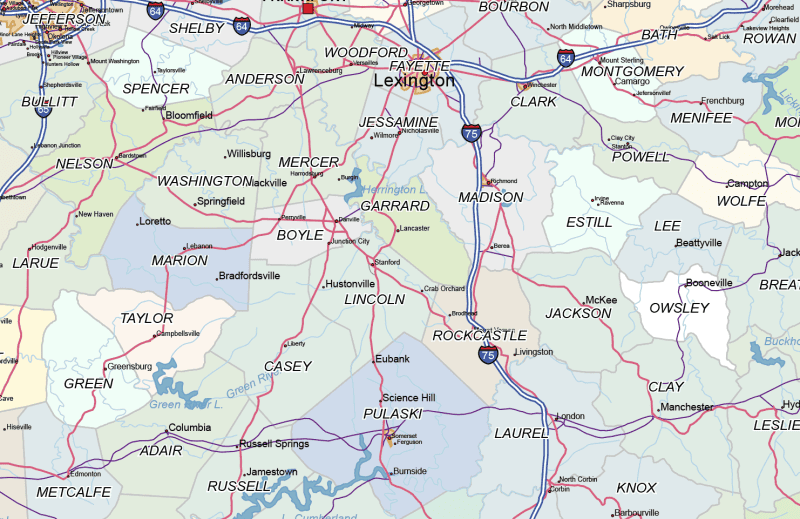 Kentucky Road and City Map