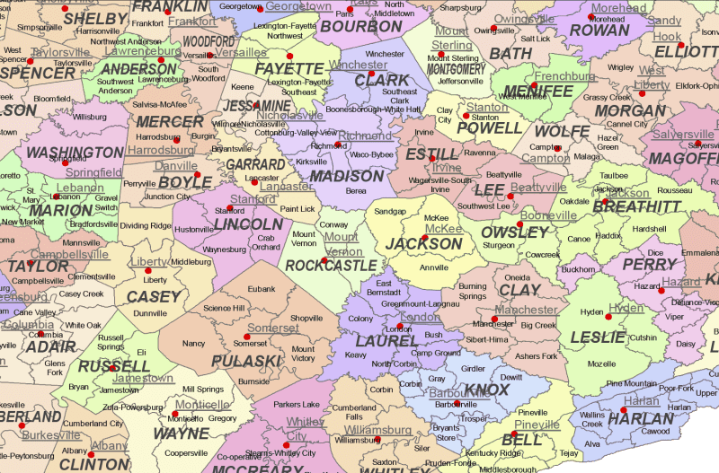 Kentucky County and Communities Map
